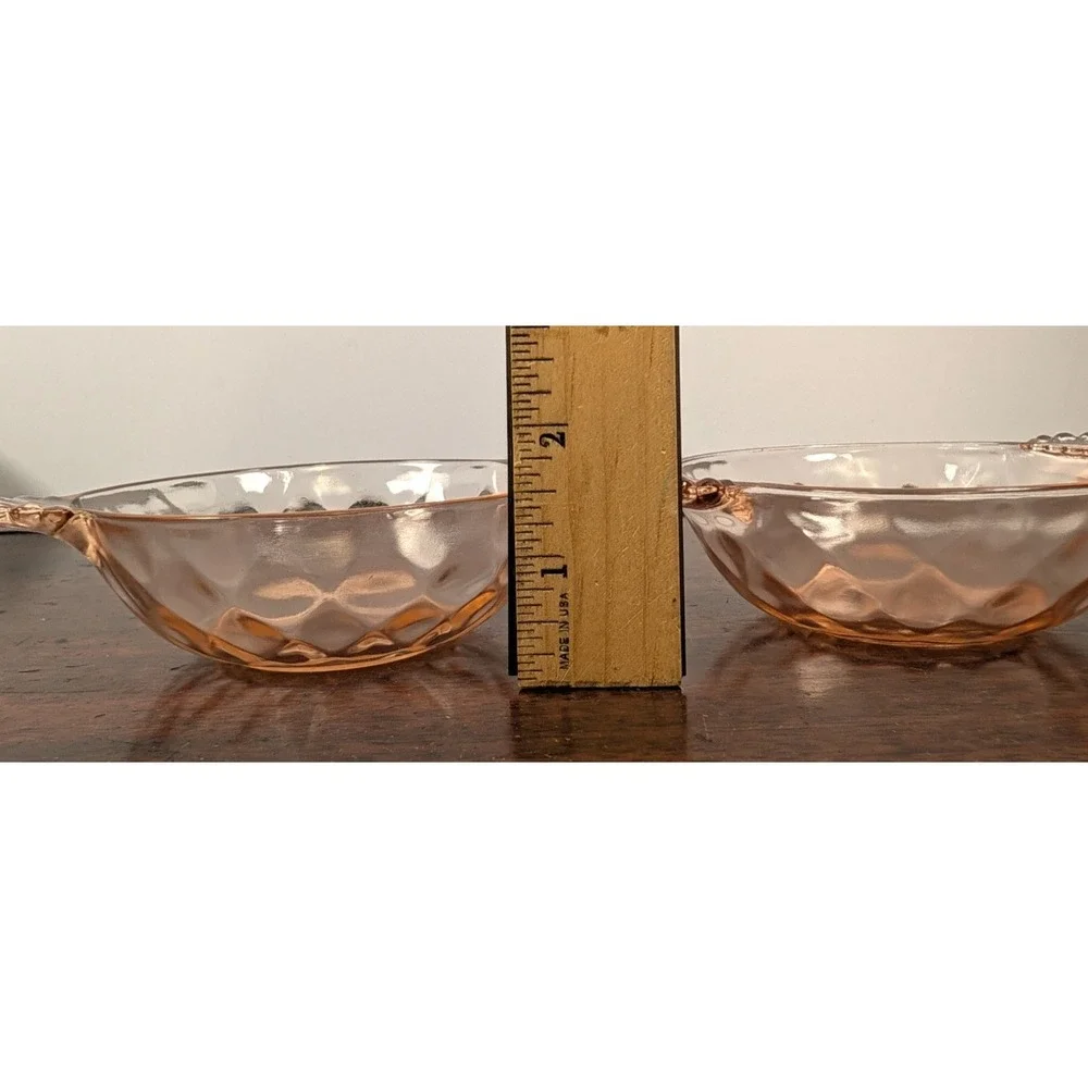 Anchor Hocking Pink Depression Glass Diamond Optic Handled Dessert Bowls Pair